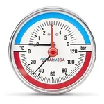 Термоманометр VARMEGA аксиальный 80 мм, 6 бар, 120гр.С, 1/2", с отсекающим клапаном, VMMT06-800604 1