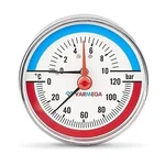 Термоманометр VARMEGA аксиальный 80 мм, 10 бар, 120гр.С, 1/2", с отсекающим клапаном, VMMT06-801004 1
