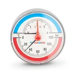 Термоманометр VARMEGA аксиальный 80 мм, 4 бар, 120гр.С, 1/2", с отсекающим клапаном, VMMT06-800404 1