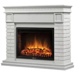 Каминокомплект: Очаг Electrolux EFP/P-2520LS N, портал Bricks 25 камень белый, белая эмаль 1